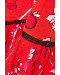 Markus Lupfer Printed Silk Chiffon Midi Dress Red