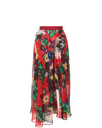 Red Floral Midi Skirt