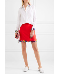 Mary Katrantzou Clovis Floral Appliqud Wool Crepe Mini Skirt Red