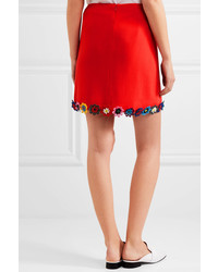 Mary Katrantzou Clovis Floral Appliqud Wool Crepe Mini Skirt Red