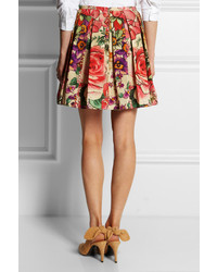 RED Valentino Redvalentino Pleated Floral Print Cotton Skirt