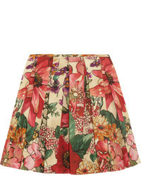 RED Valentino Redvalentino Pleated Floral Print Cotton Skirt