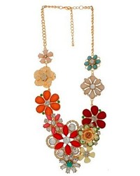 Bib Necklace With Stones Goldred