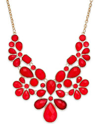 INC International Concepts Gold Tone Red Stone Bib Necklace