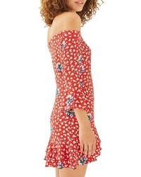 Topshop Bardot Floral Ruffle Dress
