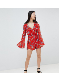 Missguided Petite Bell Sleeve Floral Playsuit