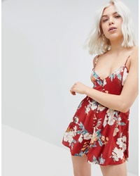 Pull&Bear Floral Button Detail Playsuit