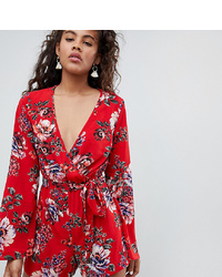 New Look Tall Floral Playsuit In Red