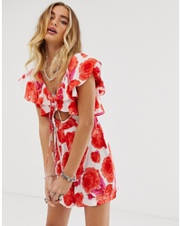 Sacred Hawk Playsuit With Ruffle Detail In Floral