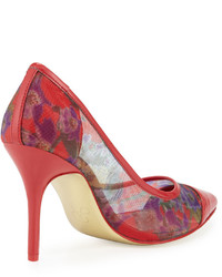 Adrianna Papell Alec Floral Mesh Patent Pump Red