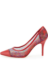Adrianna Papell Alec Floral Mesh Patent Pump Red