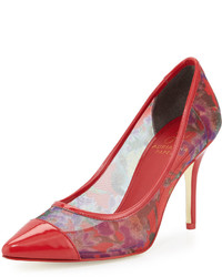 Adrianna Papell Alec Floral Mesh Patent Pump Red