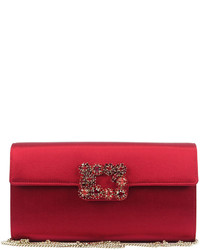 Roger Vivier Floral Crystal Buckle Clutch Bag Red