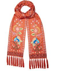 Temperley London Lysander Floral Embroidered Satin Scarf