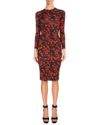Givenchy Long Sleeve Floral Print Sheath Dress Red