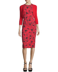 Michael Kors Michl Kors Sleeveless Floral Print Contour Sheath Dress Crimson