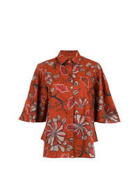 Red Floral Short Sleeve Button Down Shirt