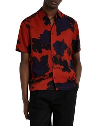 River Island Aop Short Sleeve Button Up Shirt In Dark Red At Nordstrom