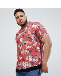 ASOS DESIGN Plus Regular Fit Floral Shirt With Velvet Tape Detail In Red