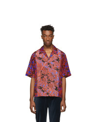 3.1 Phillip Lim Red And Blue Palm Tree Floral Souvenir Short Sleeve Shirt