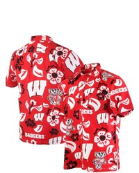 Wes & Willy Red Wisconsin Badgers Floral Button Up Shirt At Nordstrom