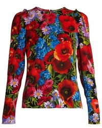 Dolce & Gabbana Floral Print Silk Blend Charmeuse Top