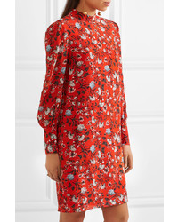 Erdem Mirela Floral Print Silk Dress Red
