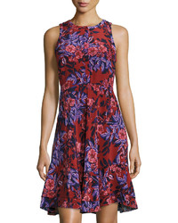 Rebecca Taylor Sleeveless Silk Floral Print Dress Burnt Red