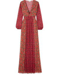 Raquel Diniz Lily Pleated Floral Print Silk Chiffon Maxi Dress