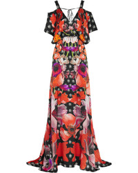 Temperley London Myrtle Floral Print Hammered Silk Maxi Dress