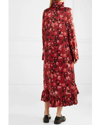 Mother of Pearl Adelaide Ruffled Floral Print Med Silk Charmeuse Dress