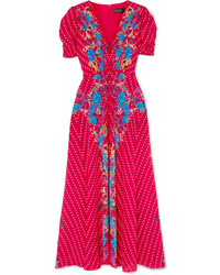 Saloni Lea Printed Silk De Chine Midi Dress
