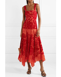 Rosie Assoulin Tiered Devor Silk Organza Midi Dress