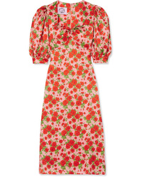 Evi Grintela Vanessa Floral Print Silk Satin Midi Dress