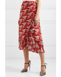 RIXO Gracie Ruffled Floral Print Silk De Chine Wrap Skirt