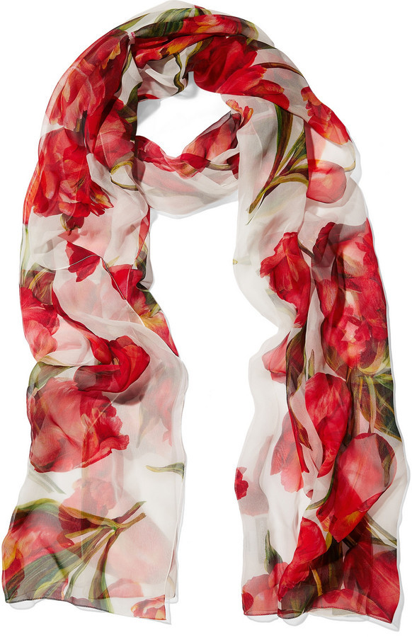 Small red flowers rayon and chiffon ladies neck scarf