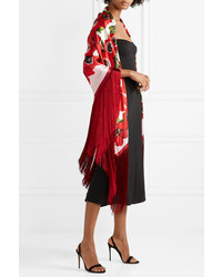 Dolce & Gabbana Fringed Floral Print Silk Satin Wrap