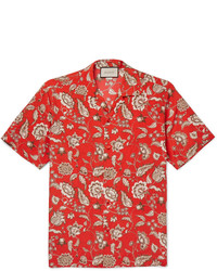 Gucci Camp Collar Floral Print Silk Shirt