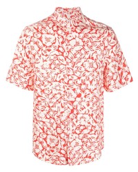 Red Floral Silk Short Sleeve Shirt