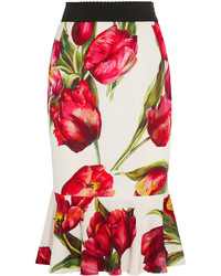 Red Floral Silk Skirt