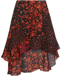 Preen by Thornton Bregazzi Ava Tiered Floral Print Hammered Silk Skirt Medium