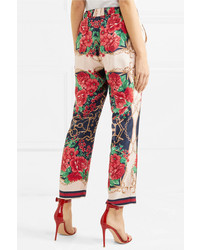 Gucci Cropped Printed Silk Twill Wide Leg Pants