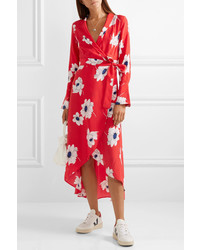 Equipment Gowin Floral Print Washed Silk Wrap Midi Dress