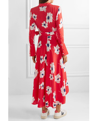 Equipment Gowin Floral Print Washed Silk Wrap Midi Dress