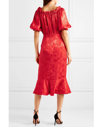 Saloni Olivia Wrap Effect Silk Satin Jacquard Midi Dress