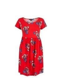 Exclusives New Look Red Floral Print Smock Dress
