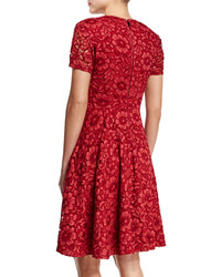 Burberry Short Sleeve Floral Lace Dress Parade Red