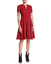 Burberry Short Sleeve Floral Lace Dress Parade Red