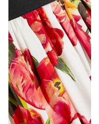 Dolce & Gabbana Floral Print Cotton Poplin Skirt Red