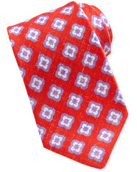 Kiton Floral Medallion Linen Tie Redpurple